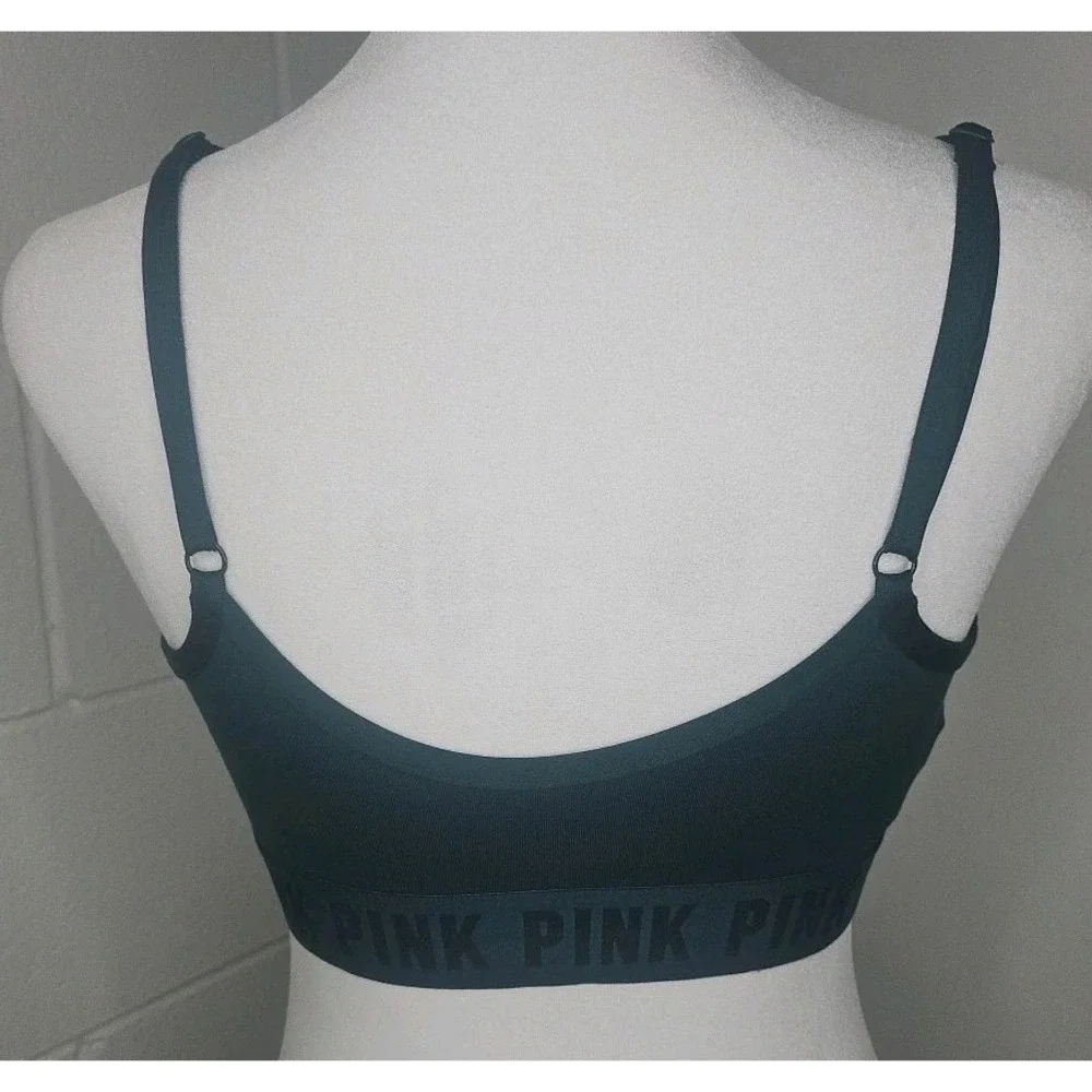 VS Pink‎ Sport Bra Dark Green Retro Y2k Size Med Adj Straps Women's Jr's Teens